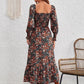 Smocked Floral Square Neck Long Sleeve Dress