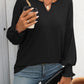 Textured Notched Lantern Sleeve T-Shirt
