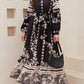 Printed Round Neck Long Sleeve Maxi Dress with Pockets