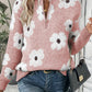 Full Size Flower Half Zip Long Sleeve Sweater