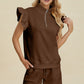 Double Take Full Size Texture Flounce Sleeve Top and Shorts Set