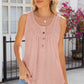 Eyelet Buttoned Round Neck Tank