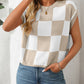 Mandy Checkered Round Neck Cap Sleeve Knit Top