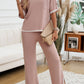 Devine Contrast Trim Half Sleeve Top and Pants Set