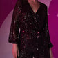 Full Size Sequin Surplice Tie Waist Long Sleeve Romper