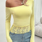 Single Shoulder Long Sleeve Lace T-Shirt