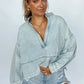 Slit Raw Hem Notched Denim Top
