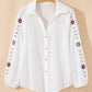 Embroidered Eyelet Collared Neck Long Sleeve Shirt