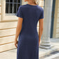 Ruched Round Neck Short Sleeve Mini Dress