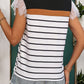 Lace Detail Striped Round Neck Cap Sleeve T-Shirt