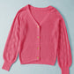Openwork V-Neck Button Up Cardigan