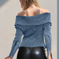 Double Take Ribbed Off-Shoulder Zip Up Long Sleeve Cardigan