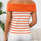 Decorative Button Striped Off-Shoulder Knit Top