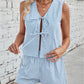 Lovelet Tied Plaid V-Neck Vest and Shorts Set