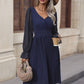 V-Neck Flounce Sleeve Pleated Dress