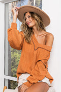 BiBi Textured Exposed Seam Drop Shoulder Knit Top - Brand BiBi