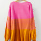 Pompom Color Block Open Front Cardigan