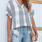 Mandy Side Slit Notched Short Sleeve Blouse