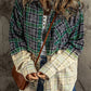 Contrast Plaid Button Up Long Sleeve Shacket