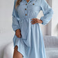 Collared Neck Long Sleeve Dress with Pockets