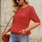 Openwork Round Neck Half Sleeve Knit Top