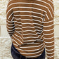 Striped Waffle Knit Henley Long Sleeve Top