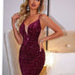 Lace-Up Sequin Plunge Sleeveless Dress