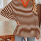 Lovelet Striped Johnny Collar Long Sleeve T-Shirt