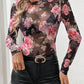 Mesh Floral Mock Neck Long Sleeve Top