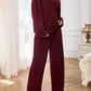 V-Neck Long Sleeve Top and Wide Leg Pants Set