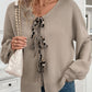 Perfee Tied Contrast Heart V-Neck Long Sleeve Cardigan
