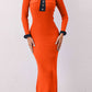 Contrast Trim Round Neck Long Sleeve Sweater Dress