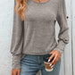 Full Size Decorative Button Round Neck Long Sleeve T-Shirt