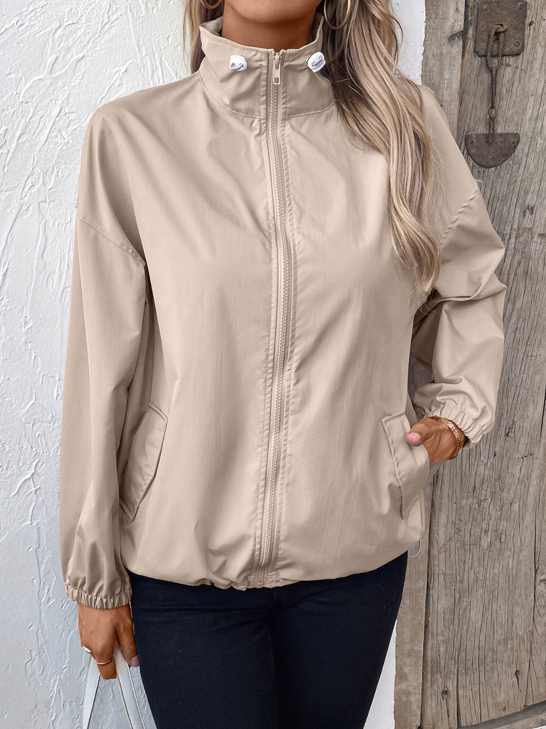 Pocketed Zip Up Long Sleeve Jacket