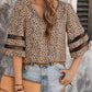 Printed Khaki V-Neck Half Sleeve Blouse