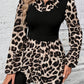 Leopard Collared Neck Balloon Sleeve Blouse