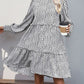 Frill Printed Mock Neck Long Sleeve Mini Dress