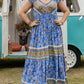 Plus Size Smocked Printed Blue Cap Sleeve Dress