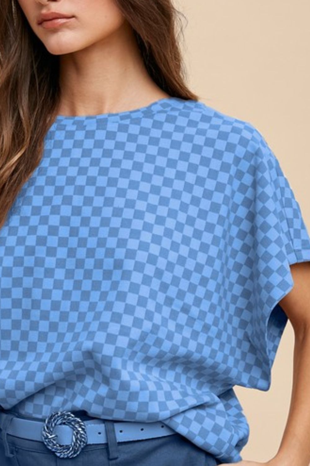 Annie Wear Checkered Round Neck Short Sleeve T-Shirt *