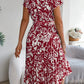 Tied Pleated Printed Short Sleeve Dress