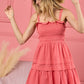 BiBi Smocked Coral Ruffle Hem Mini Dress - Brand BiBi