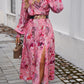 Devine Split Printed Surplice Long Sleeve Midi Dress