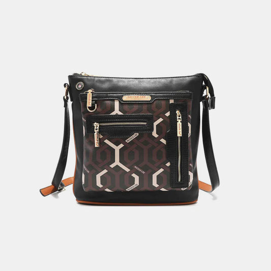 Nicole Lee USA Black Geometric Pattern Crossbody Bag