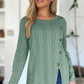 Slit Round Neck Long Sleeve T-Shirt