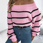 Striped Off-Shoulder Long Sleeve Sweater
