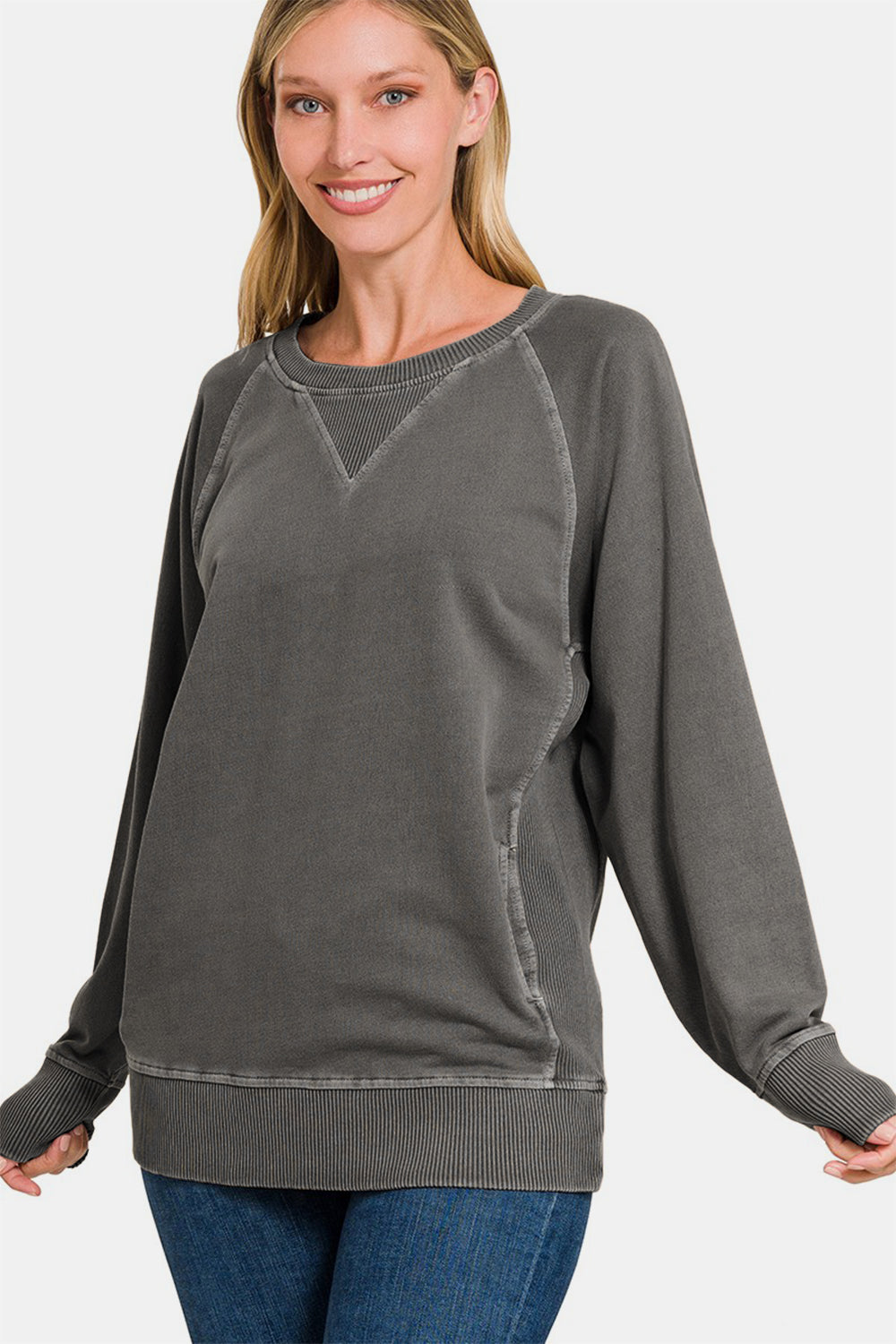 Zenana Round Neck Long Sleeve Sweatshirt *