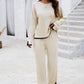 Contrast Trim Round Neck Top and Pants Set