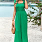Women's Frill Trim Tie Shoulder Wide Leg Jumpsuit with Pockets