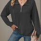 Double Take Striped Half Zip Long Sleeve T-Shirt