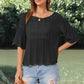 Openwork Round Neck Half Sleeve Knit Top